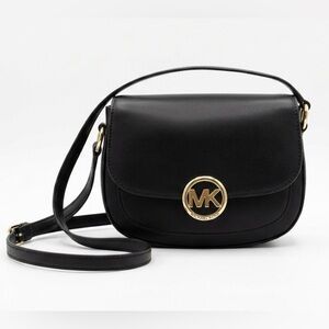 Michael Kors Colson Medium Saddle Bag Black Leather (Lillie Style)